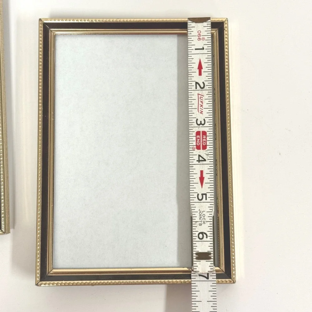 Vintage Gold Tone Metal Beaded 4x6 Picture Frames Set of 2 Brown Enamel Trim
